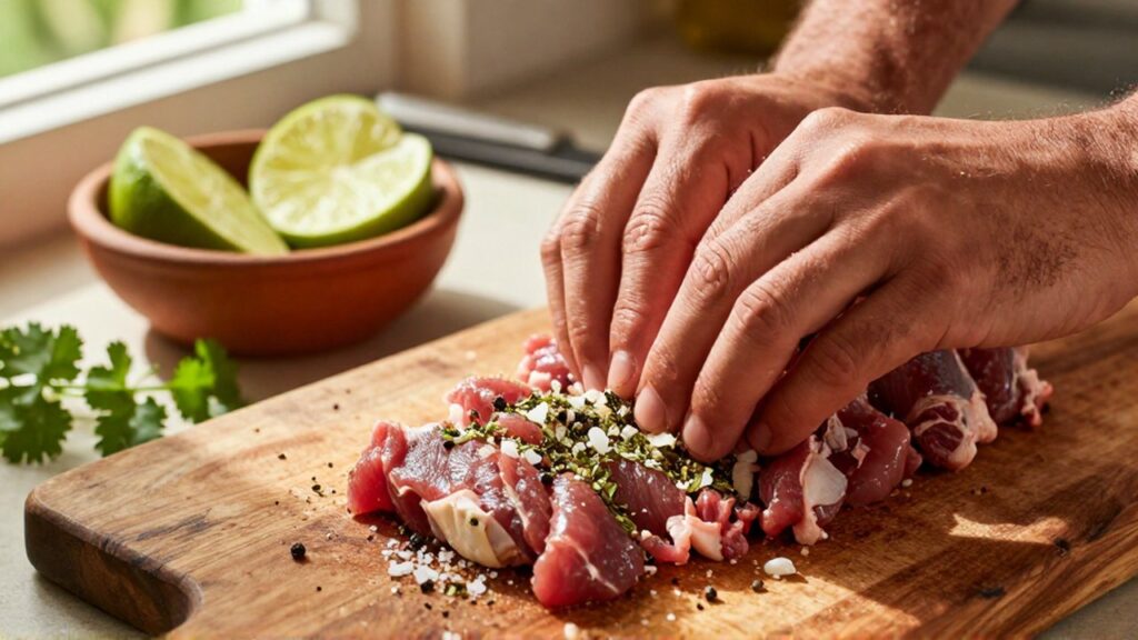 Hands rub a blend of garlic